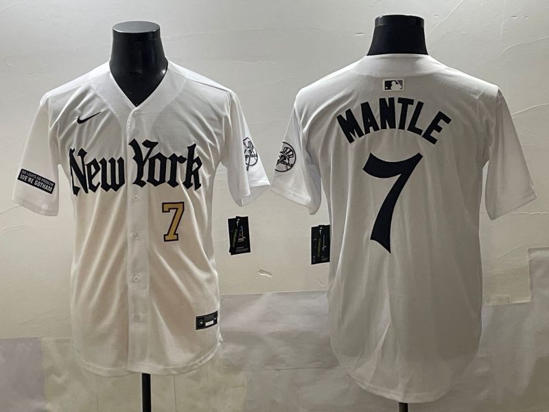 Men 2025 New York Yankees 7 Mantle White Five generations Joint Name Nike MLB Jersey style 5